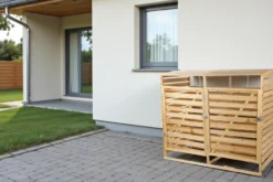 2er Mülltonnenbox lackiert aus Holz, wasserfest, ca. 145 x 92 x 122 cm - Hellbraun