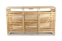 3er Mülltonnenbox lackiert aus Holz, wasserfest, ca. 219 x 92 x 122 cm - Hellbraun
