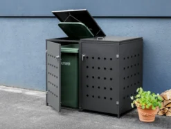 2er Mülltonnenbox Raute aus Edelstahl, ca. 138 x 115 x 77,5 cm - Anthrazit