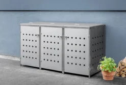 3er Mülltonnenbox Raute aus Edelstahl, ca. 207 x 77,5 x 115 cm - Silber