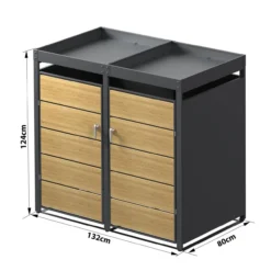 2er Mülltonnenverkleidung mit Pflanzdach aus Stahl ca. 132 x 80 x 124 cm - Anthrazit/Holzoptik
