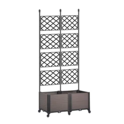 2er Mobiler Pflanzkasten mit Rankhilfe, ca. 40 x 80 x 141 cm - Braun
