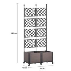 2er Mobiler Pflanzkasten mit Rankhilfe, ca. 40 x 80 x 141 cm - Braun