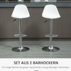 2er-Set Barhocker mit Lehne höhenverstellbar Weiß Kunstleder Stahl bis 120 kg 40x42x82-104cm