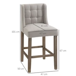 2er-Set Barhocker moderne Küchenstühle Leinen-Touch Gummiholz Beige 47 x 50 x 101 cm