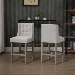 2er-Set Barhocker moderne Küchenstühle Leinen-Touch Gummiholz Beige 47 x 50 x 101 cm