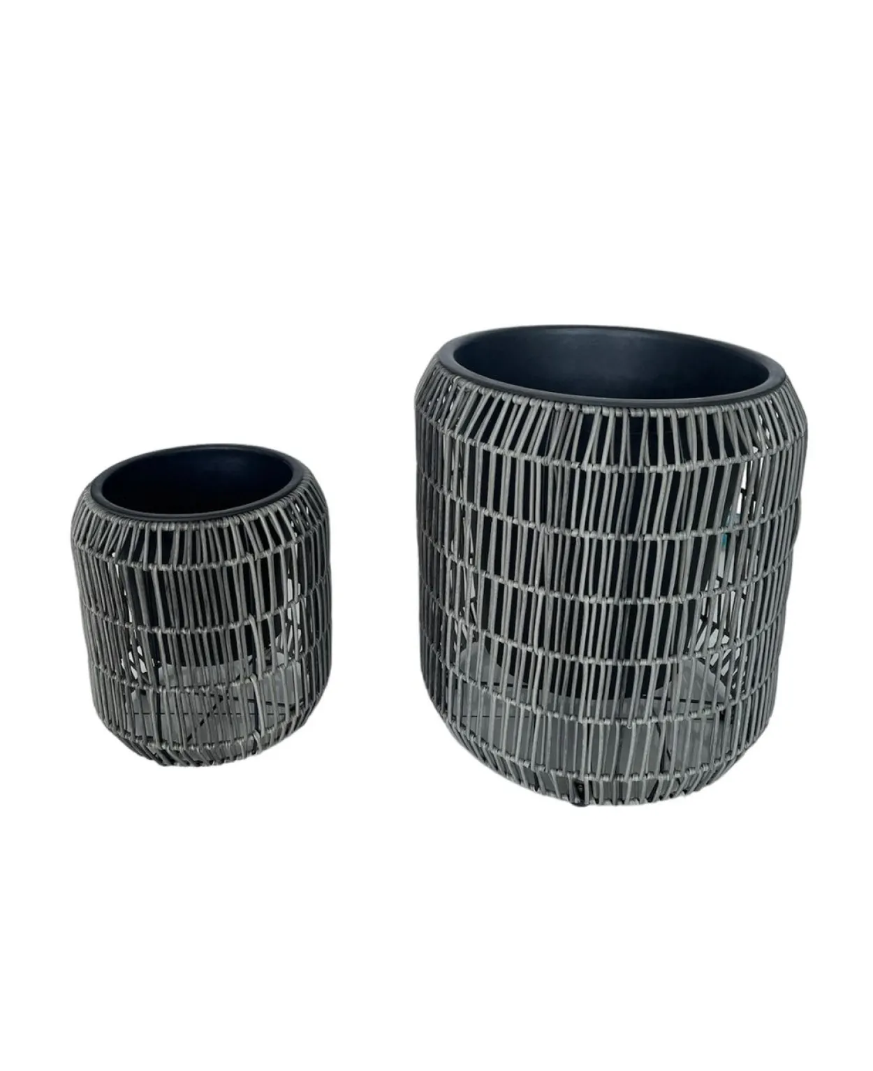 2er-Set Blumentopf aus Stahl mit Kunststofftopf - Schwarz/Grau