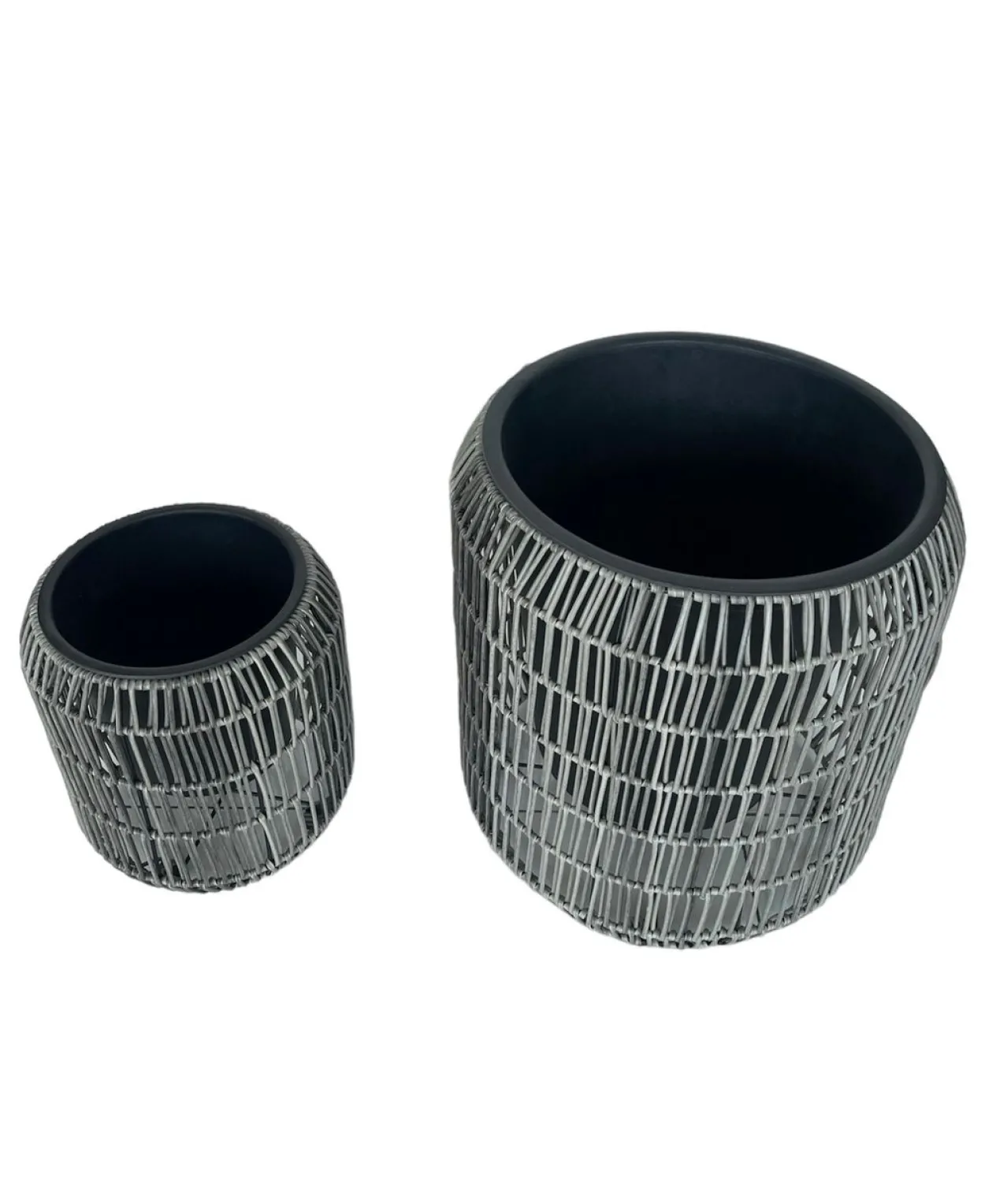 2er-Set Blumentopf aus Stahl mit Kunststofftopf - Schwarz/Grau