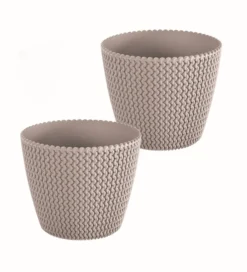 2er-Set Blumentopf in Strickoptik, ca. 11,5 Liter - Taupe