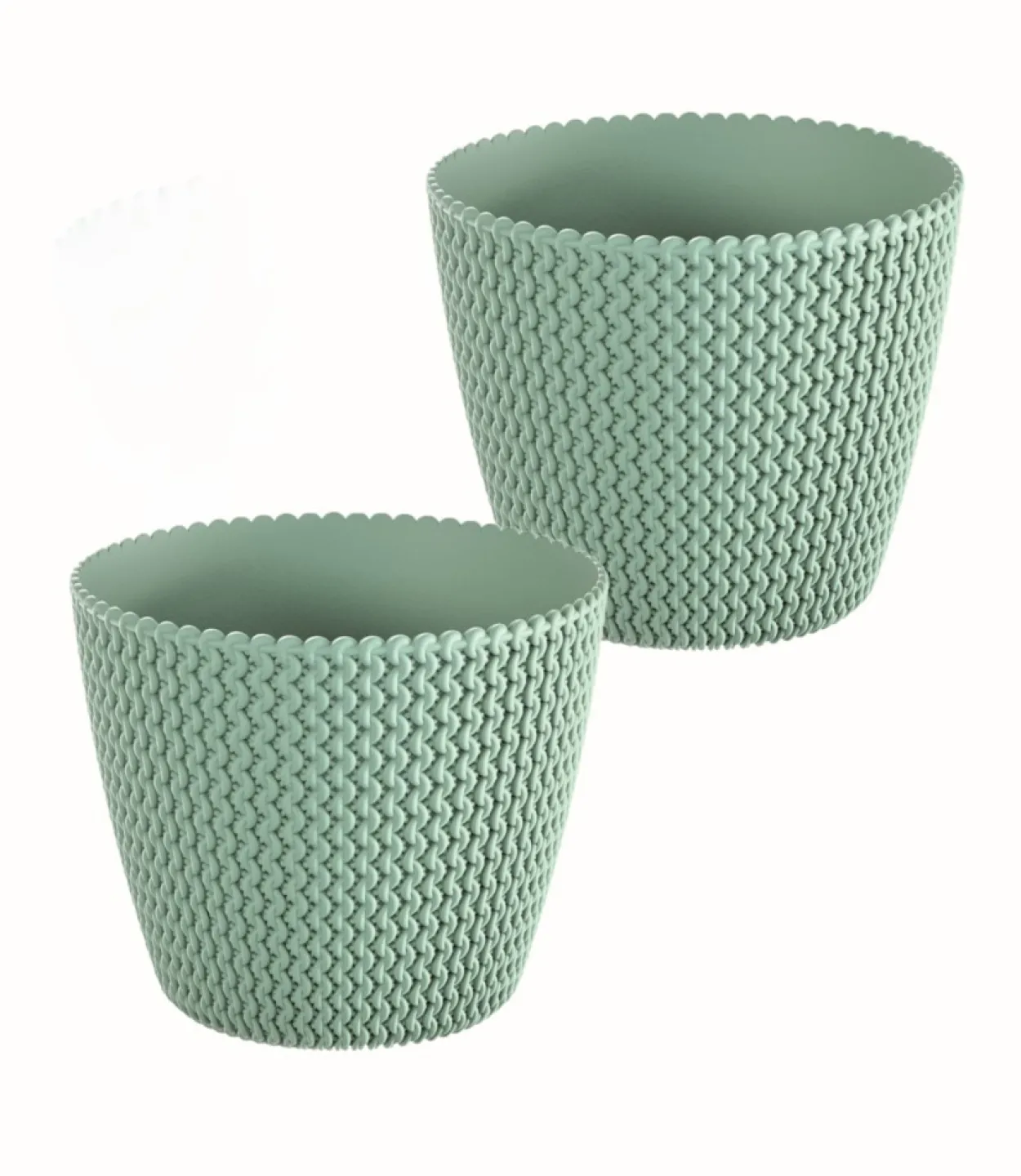 2er Set Blumentopf in Strickoptik, ca. 5 Liter - Grün