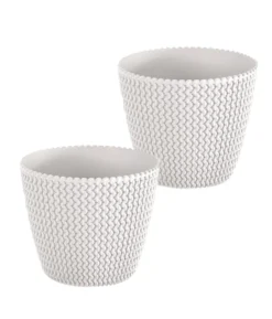 2er Set Blumentopf in Strickoptik, ca. 5 Liter - Weiß