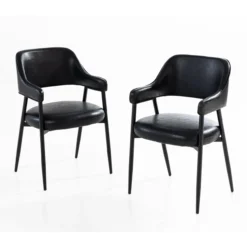 2er Set Esstischstühle in matter Lederoptik, ca. 53,5 x 55 x 85 cm - Schwarz