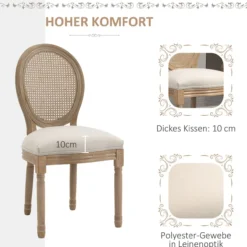 2er Set Esszimmerstühle Küchenstuhl mit Rattan-Rückenlehne Linen-Touch
