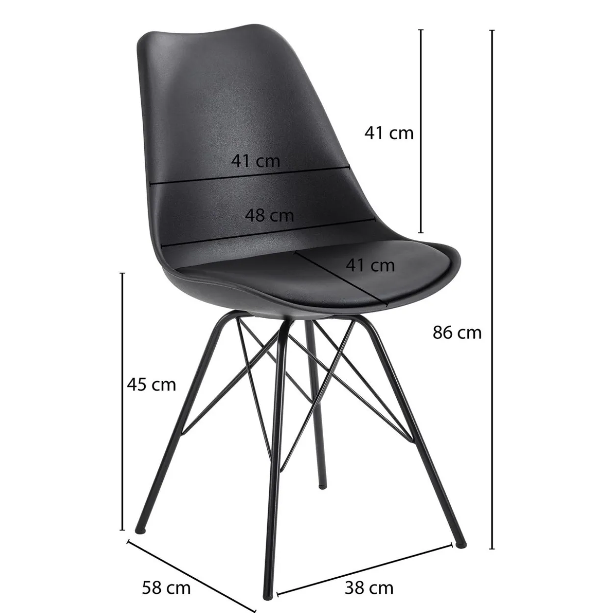 2er Set Esszimmerstuhl 86 x 58 x 48 cm Schwarz