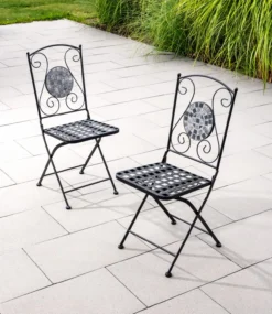 2er-Set Gartenstühle Mosaik GISMO klappbar Keramik, ca. 39 x 48 x 93 cm - Schwarz