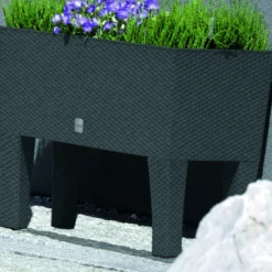2er-Set 2in1 Design-Pflanzkasten in Rattanoptik, ca. 60 x 25 x 46 cm - Anthrazit