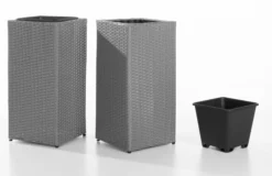 2er-Set Rattan Quader Pflanzkübel aus Kunststoff, ca. 31 x 31 x 65 cm - Grau