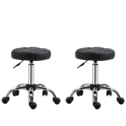 2er-Set Rollhocker Rädern Arbeitshocker höhenverstellbar Kunstleder Schwarz Ø35,5 x 48-63H cm