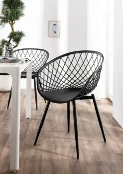 4er Set Stühle mit abgerundetem Design mit Gittermuster und Metallbeinen - Schwarz