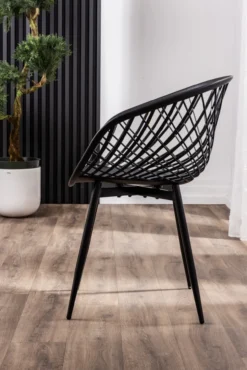 4er Set Stühle mit abgerundetem Design mit Gittermuster und Metallbeinen - Schwarz