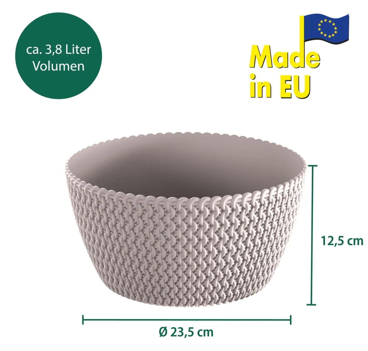 2er-Set Strickoptik-Blumentopf, ca. 3,8 Liter - Mocca