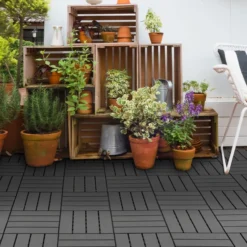 9er Set Terassenfliesen Balkon Patio 30x30 cm Bodenbelag Innen Außen Kunststoff Schwarz