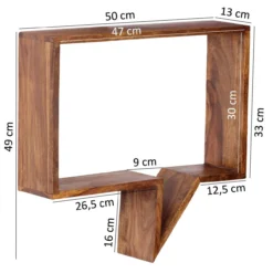 2er Set Wandregale Massivholz Sheesham Cubes