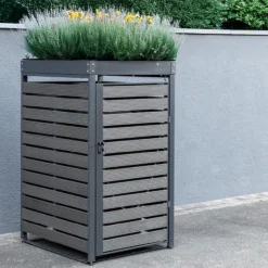 1er WPC-Mülltonnenverkleidung mit Pflanzdach aus verzinktem Stahl, ca. 68 x 80 x 124 cm - Anthrazit