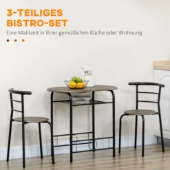 Essgruppe, Esstisch mit 2 Stühlen, Küchentisch mit Ablagefach, Schwarz