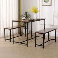 Esszimmertischset mit 1 Tisch & 2 Sitzbänken – Holz/Schwarz