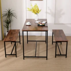 Esszimmertischset mit 1 Tisch & 2 Sitzbänken – Holz/Schwarz