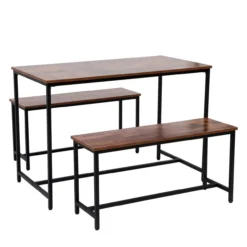 Esszimmertischset mit 1 Tisch & 2 Sitzbänken – Holz/Schwarz