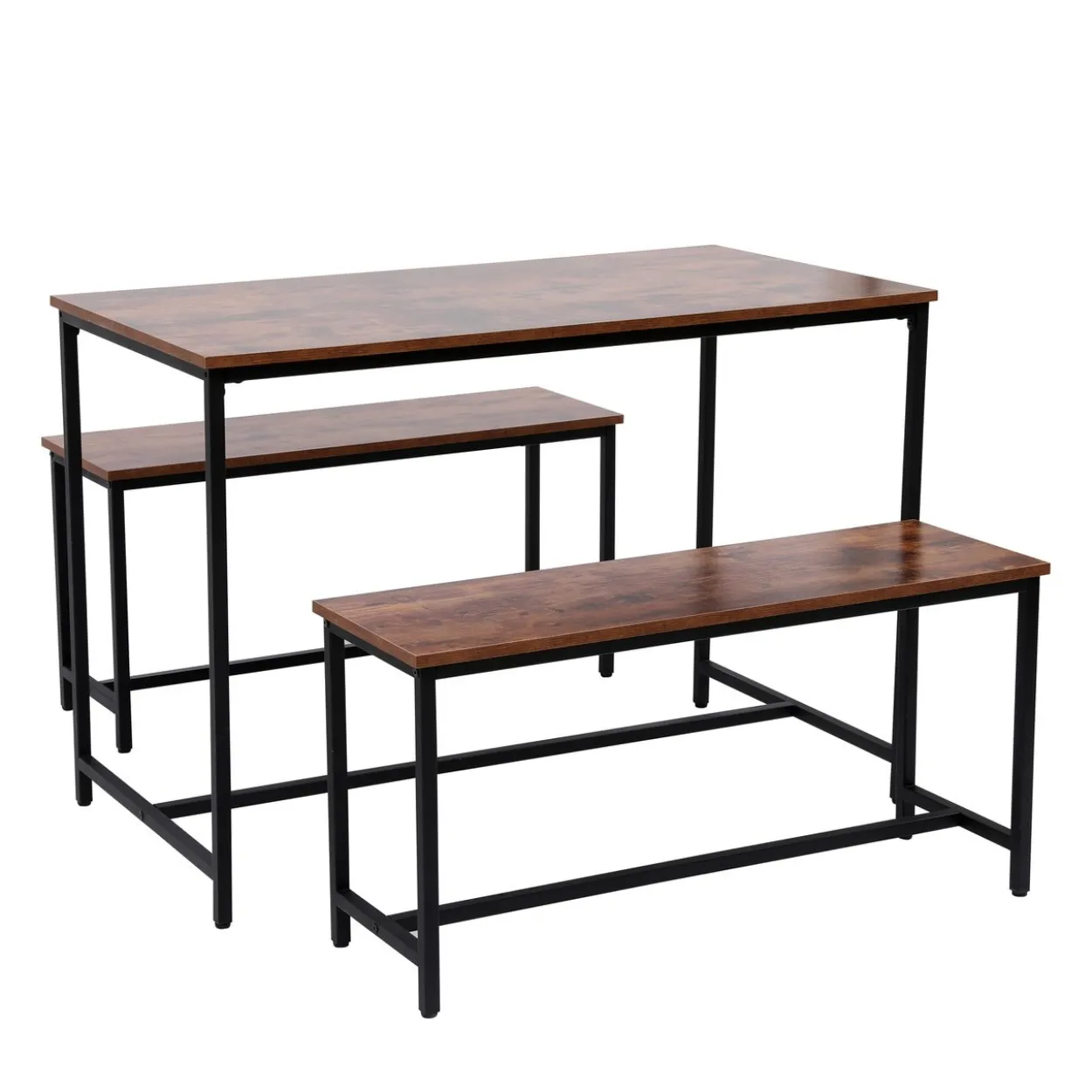 Esszimmertischset mit 1 Tisch & 2 Sitzbänken – Holz/Schwarz