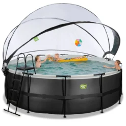 EXIT Black Leather Pool ø427x122cm mit Sandfilterpumpe und Abdeckung - Schwarz