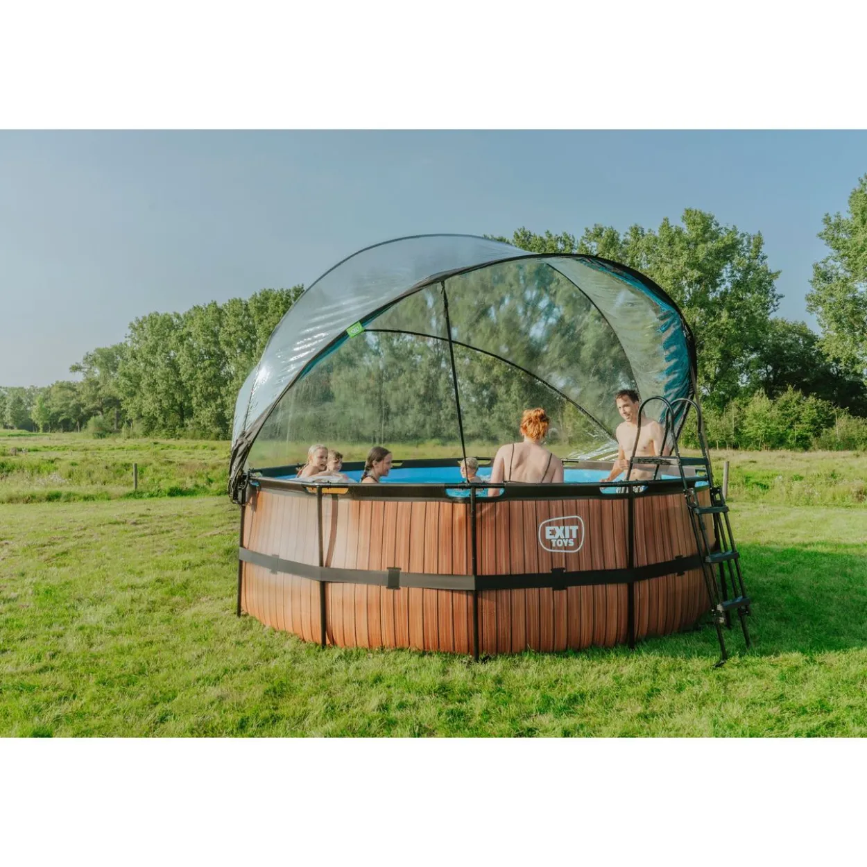 EXIT Black Leather Pool ø427x122cm mit Sandfilterpumpe und Abdeckung - Schwarz