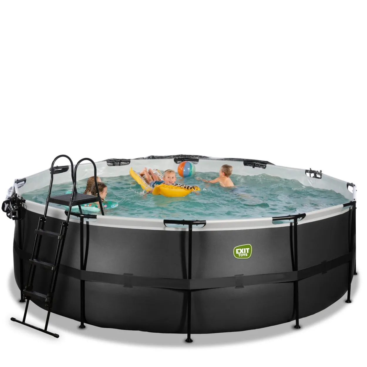EXIT Black Leather Pool ø427x122cm mit Sandfilterpumpe und Abdeckung - Schwarz
