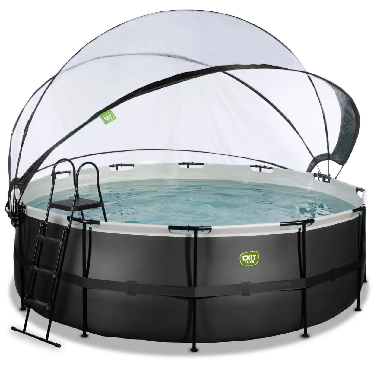 EXIT Black Leather Pool ø427x122cm mit Sandfilterpumpe und Abdeckung - Schwarz