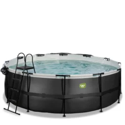 EXIT Black Leather Pool ø427x122cm mit Sandfilterpumpe und Abdeckung - Schwarz