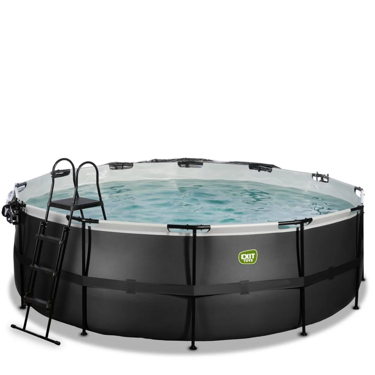 EXIT Black Leather Pool ø427x122cm mit Sandfilterpumpe und Abdeckung - Schwarz