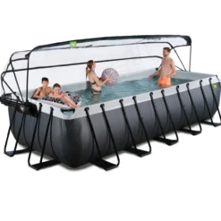 EXIT Black Leather Pool 540x250x122cm mit Sandfilterpumpe und Abdeckung - Schwarz