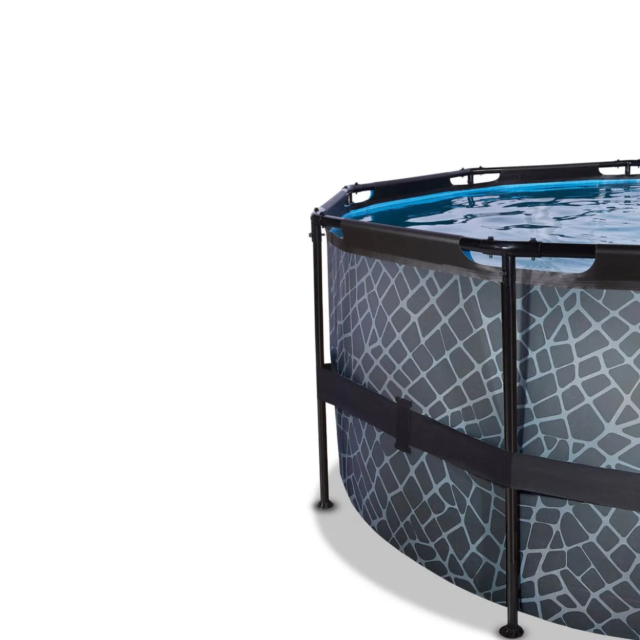 EXIT Stone Pool ø488x122cm mit Sandfilterpumpe und Abdeckung - Grau