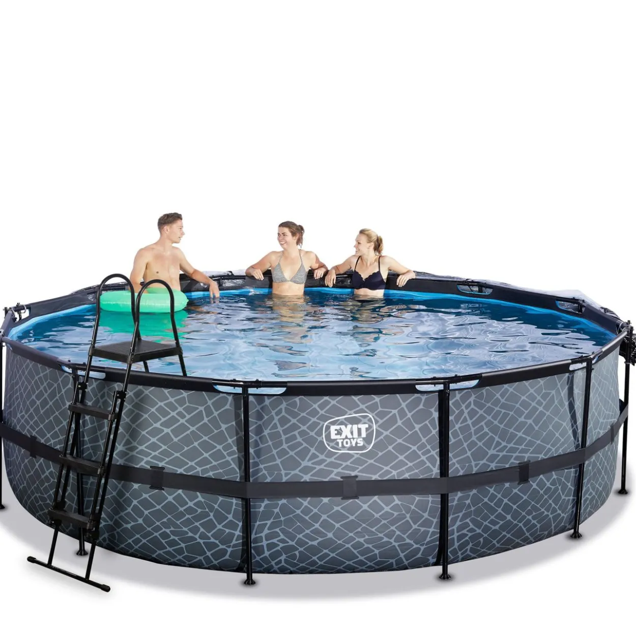 EXIT Stone Pool ø488x122cm mit Sandfilterpumpe und Abdeckung - Grau