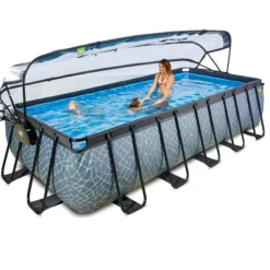 EXIT Stone Pool 540x250x122cm mit Sandfilterpumpe und Abdeckung - Grau
