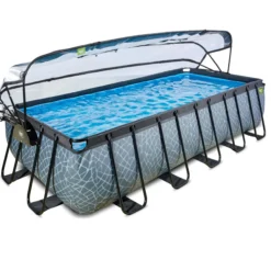 EXIT Stone Pool 540x250x122cm mit Sandfilterpumpe und Abdeckung - Grau