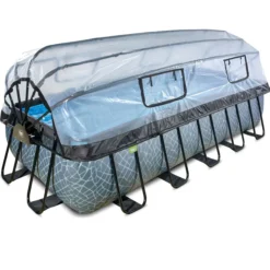 EXIT Stone Pool 540x250x122cm mit Sandfilterpumpe und Abdeckung - Grau