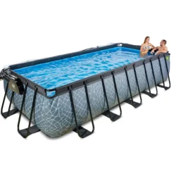 EXIT Stone Pool 540x250x122cm mit Sandfilterpumpe und Abdeckung - Grau
