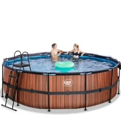 EXIT Wood Pool ø450x122cm mit Sandfilterpumpe und Abdeckung - Braun