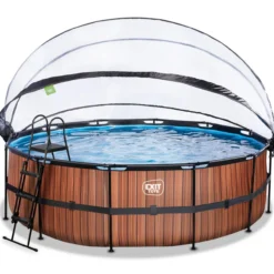 EXIT Wood Pool ø450x122cm mit Sandfilterpumpe und Abdeckung - Braun