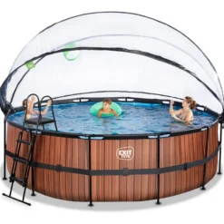 EXIT Wood Pool ø450x122cm mit Sandfilterpumpe und Abdeckung - Braun