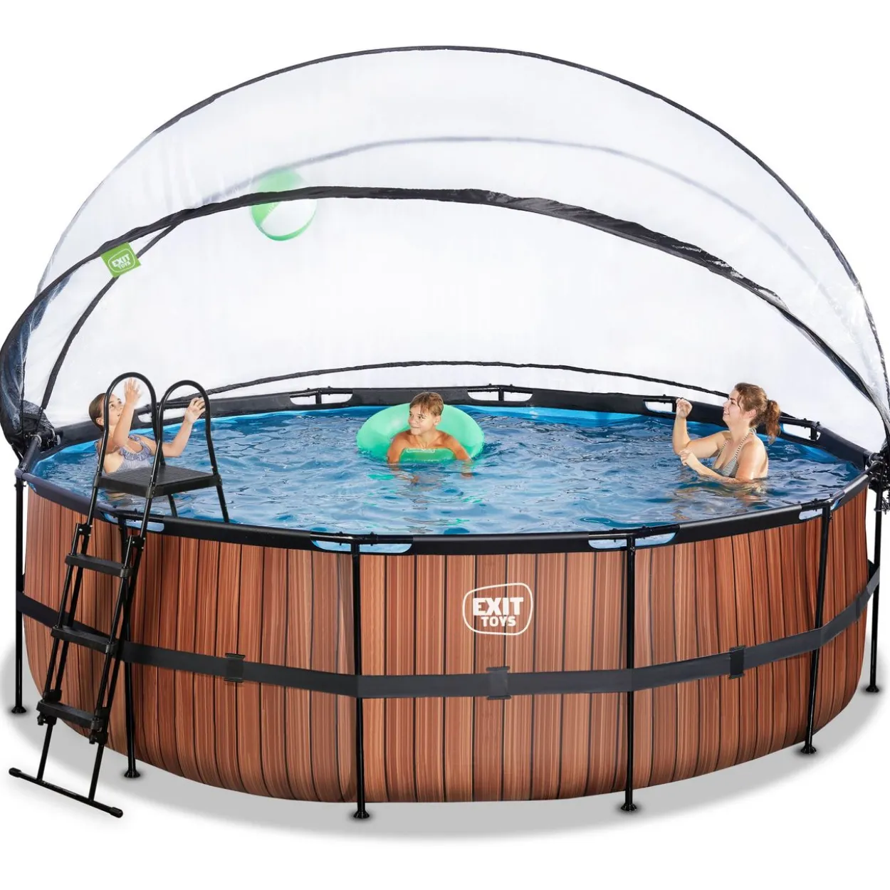 EXIT Wood Pool ø450x122cm mit Sandfilterpumpe und Abdeckung - Braun